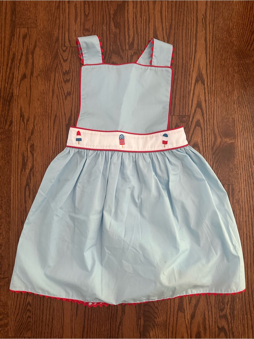 Light Blue Girls' Sundress with Red Trim